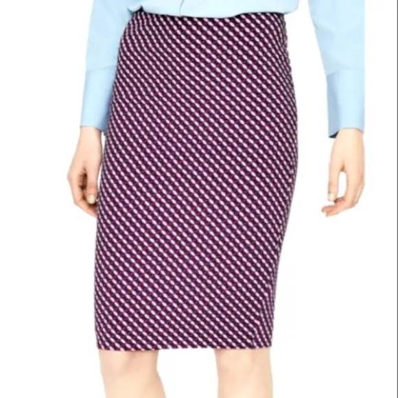 Boden Lined Pencil Skirt US Size 4R Navy Blue Pink and Maroon - Picture 1 of 7